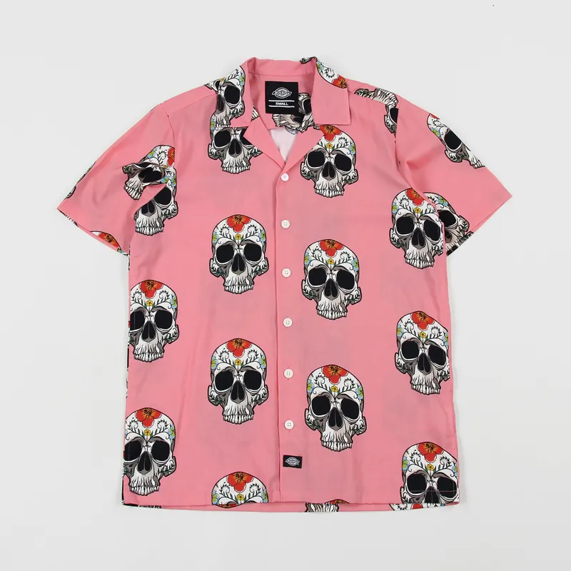 Dickies Life Mens Blossvale Short Sleeve Shirt Skull Print Pink