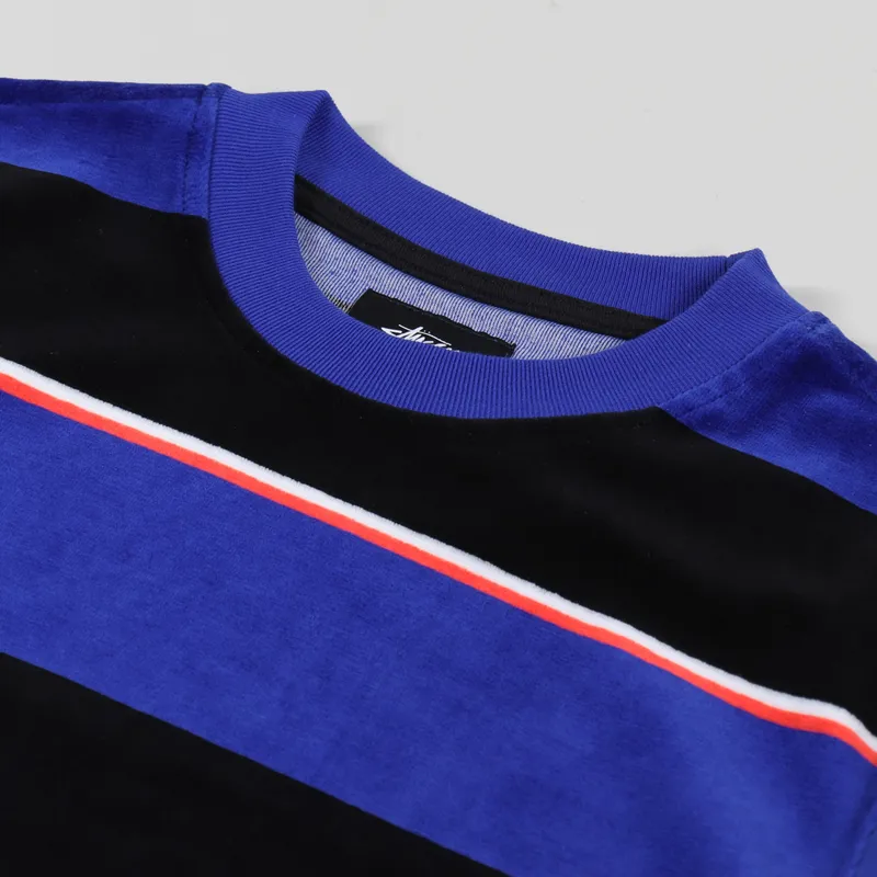 Stussy Velour Stripe Crew T Shirt Blue-3