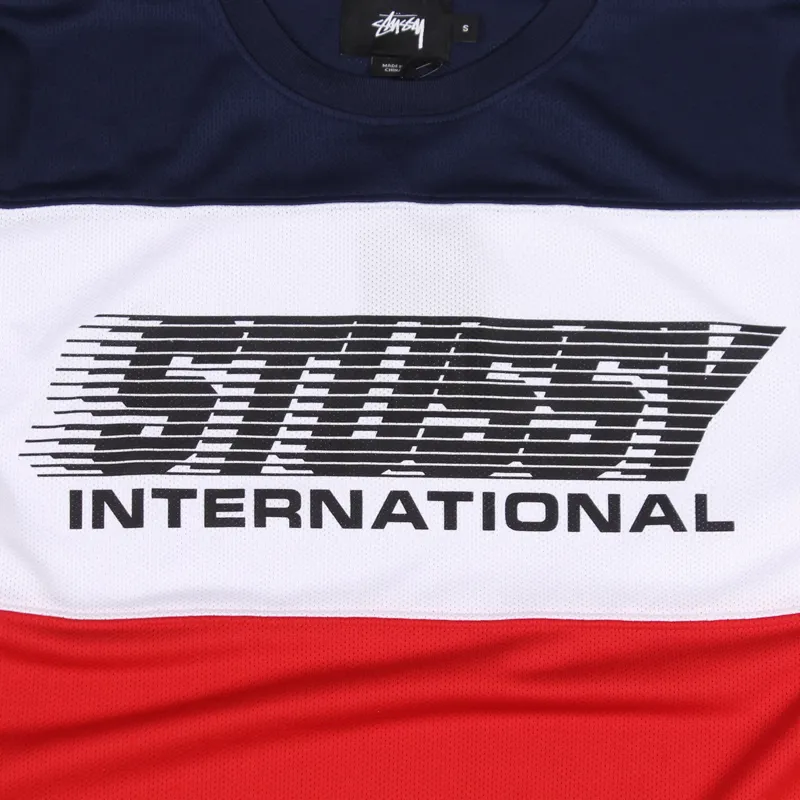 Stussy Mens BMX Long Sleeve Mesh Jersey Tee T Shirt Navy Blue