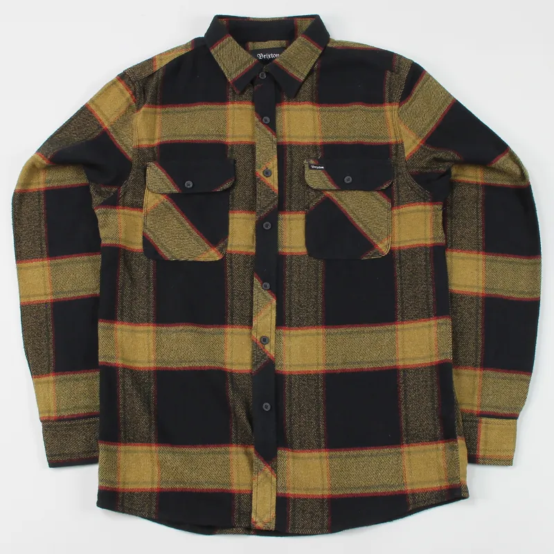 Brixton Bowery Long Sleeve Flannel Shirt Black Gold