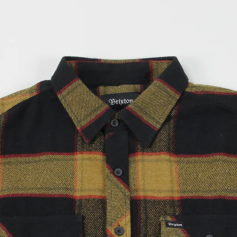 Brixton Bowery Long Sleeve Flannel Shirt Black Gold-1