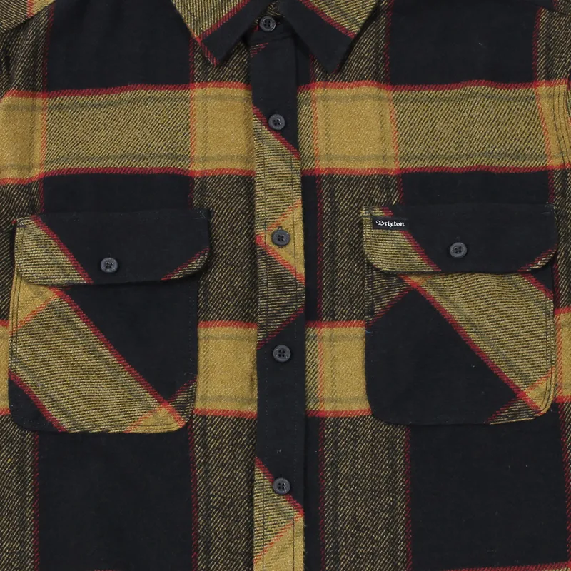 Brixton Bowery Long Sleeve Flannel Shirt Black Gold-2
