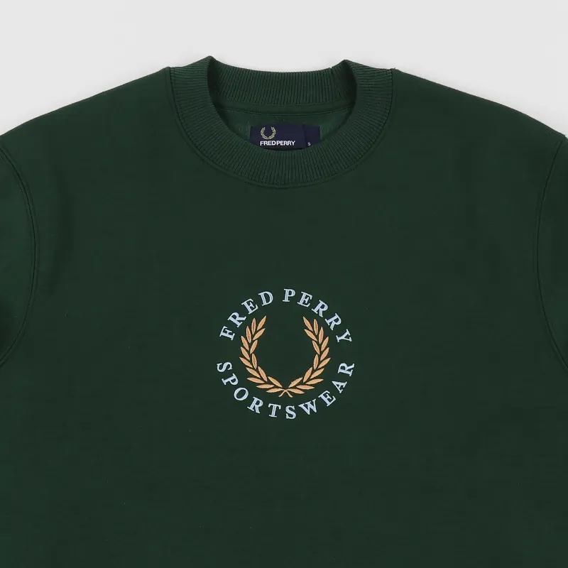 Fred Perry Branded Fleeceback Sweatshirt Tartan Green-1