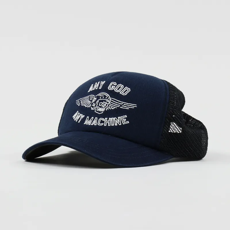 Attent Arabisch Prestigieus Deus Ex Machina Mens Brigade Logo Trucker Cap Hat Navy Blue