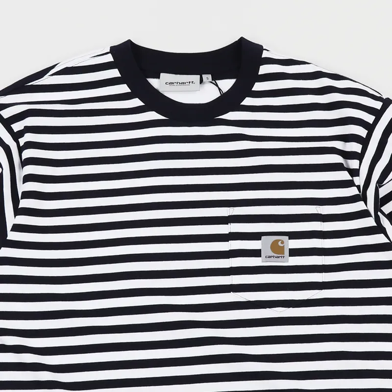 Carhartt WIP Barkley Pocket T Shirt Stripe Dark Navy White-1
