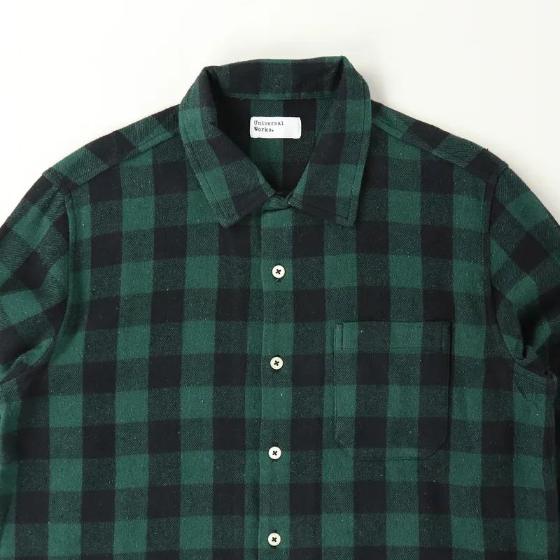 Universal Works Garage Shirt Green Brushed Gingham-1
