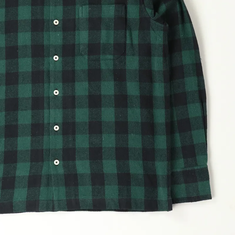 Universal Works Garage Shirt Green Brushed Gingham-2
