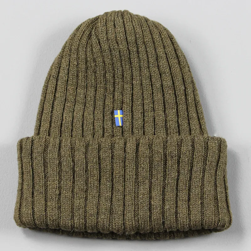 Fjallraven Mens Autumn Winter Byron Thick Knit Beanie Dark Olive