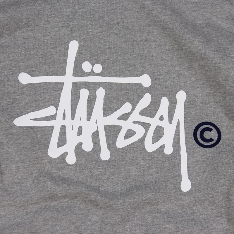 Stussy Basic Logo Zip Hood Grey Heather White-3