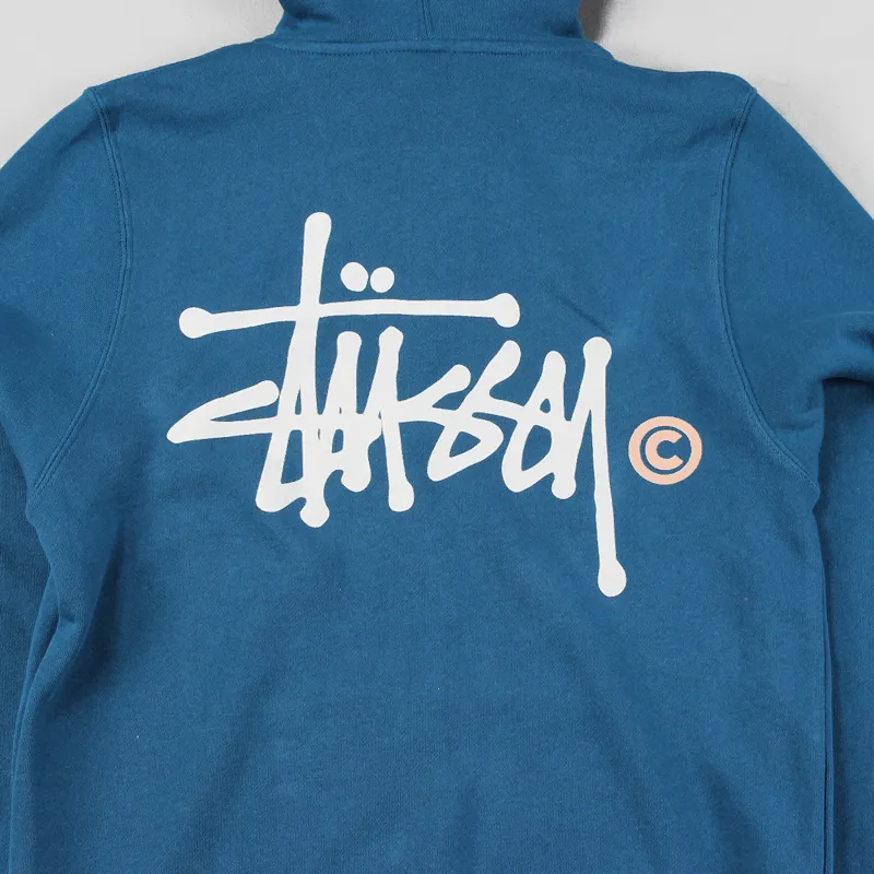 Stussy Basic Logo Zip Hoodie Blue-4