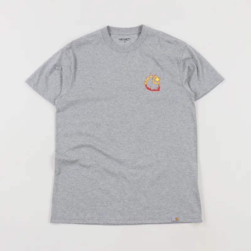 Carhartt WIP Burning C T Shirt Grey Heather