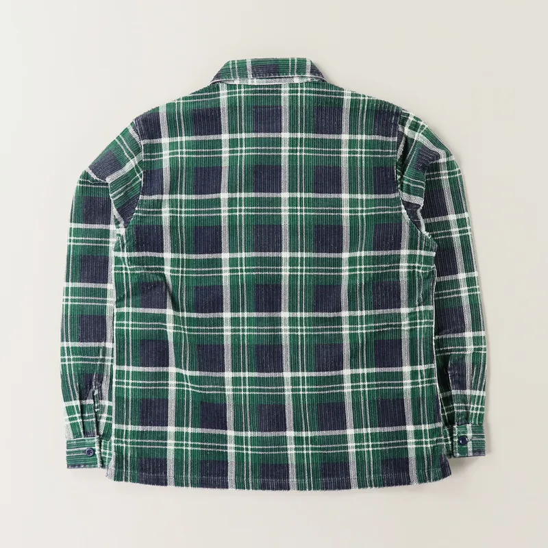 Stussy Big Wale Cord Zip Up Long Sleeve Shirt Green Plaid-3