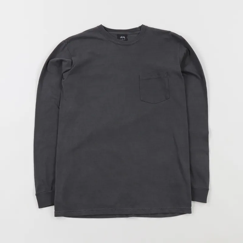 Stussy Camo Stock Pigment Dyed Pocket Long Sleeve T Shirt Black-1