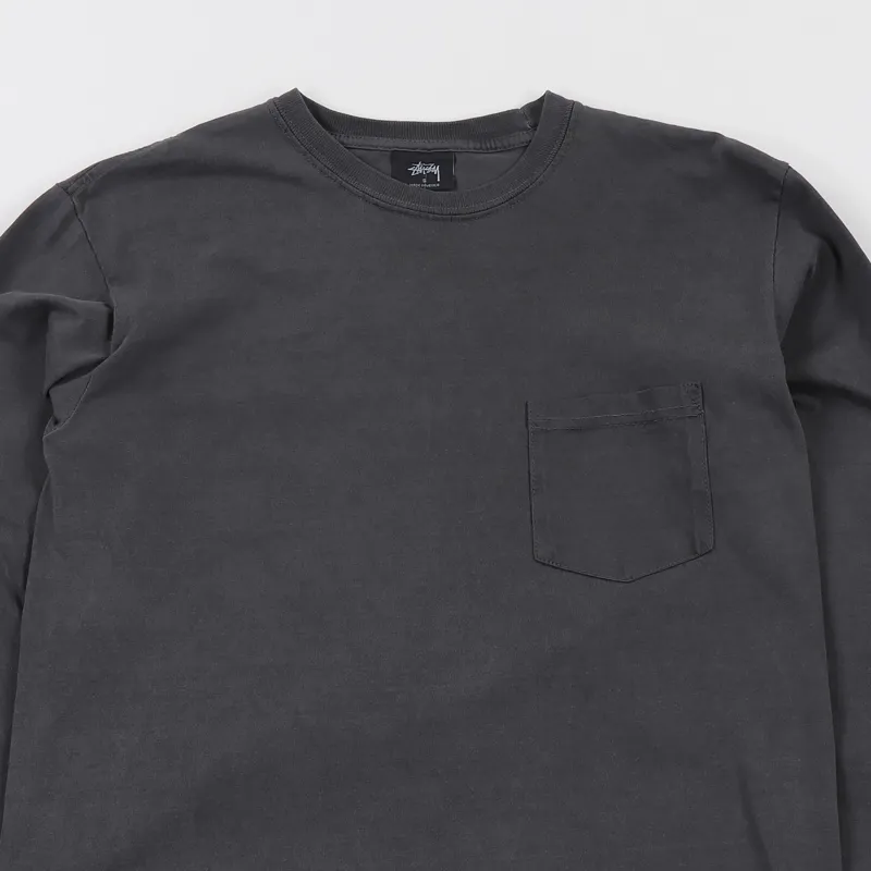 Stussy Camo Stock Pigment Dyed Pocket Long Sleeve T Shirt Black-2