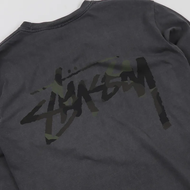 Stussy Camo Stock Pigment Dyed Pocket Long Sleeve T Shirt Black-3