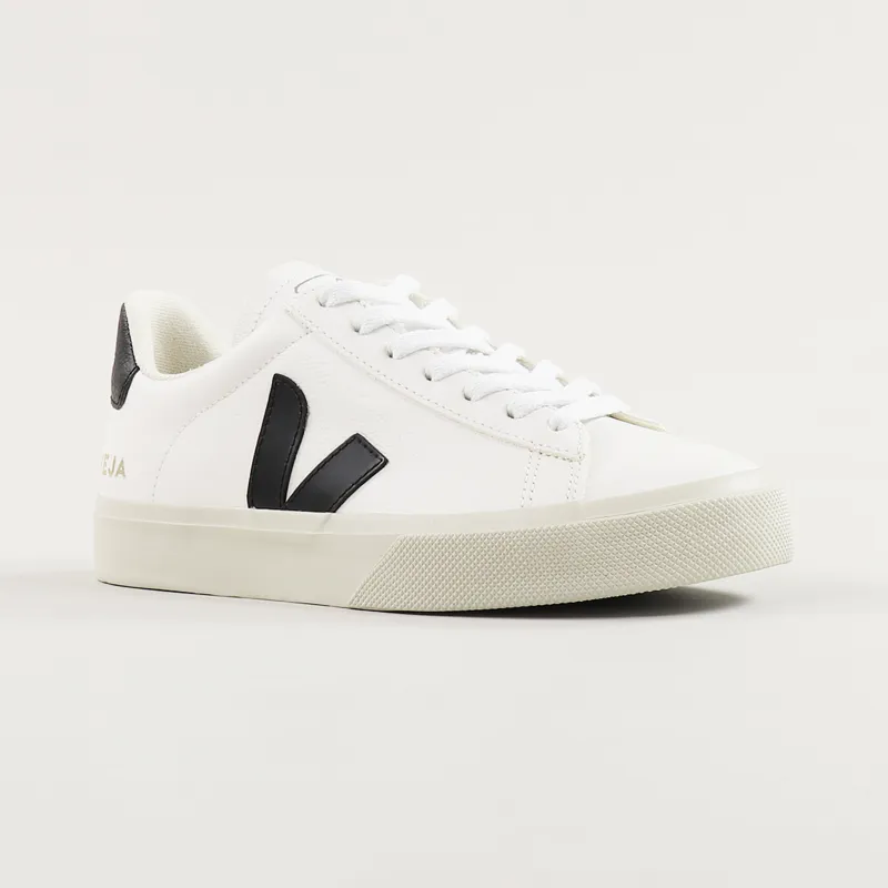 Veja Womens Campo Chromefree Leather Shoes White Black-3