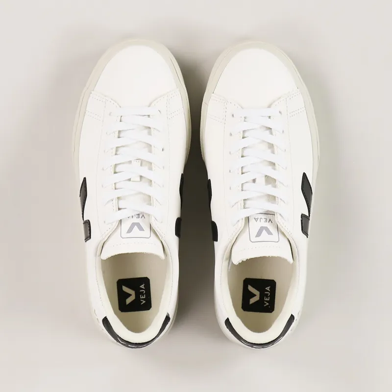 Veja Womens Campo Chromefree Leather Shoes White Black-7