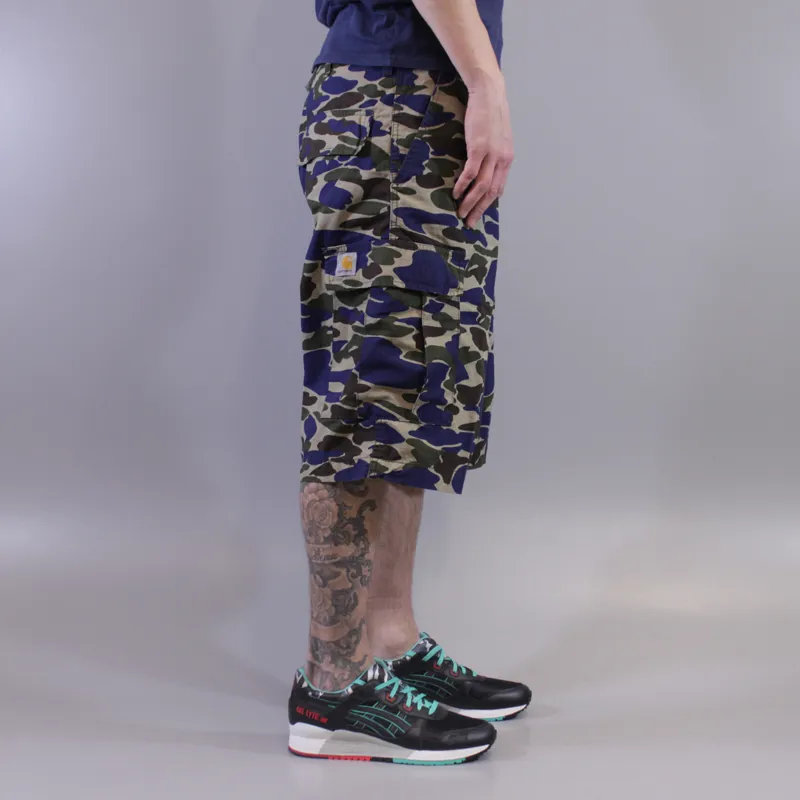 Carhartt Cargo Bermuda Shorts Camo Isle Metro Blue Rinsed-2
