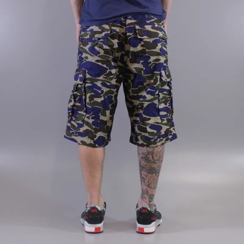 Carhartt Cargo Bermuda Shorts Camo Isle Metro Blue Rinsed-3