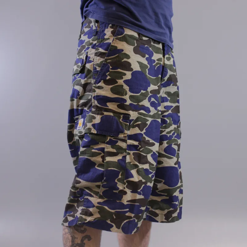 Carhartt Cargo Bermuda Shorts Camo Isle Metro Blue Rinsed-4