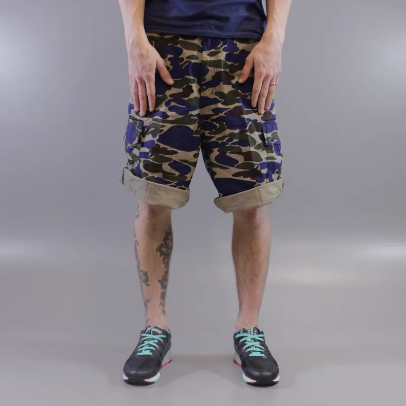 Carhartt Cargo Bermuda Shorts Camo Isle Metro Blue Rinsed-1