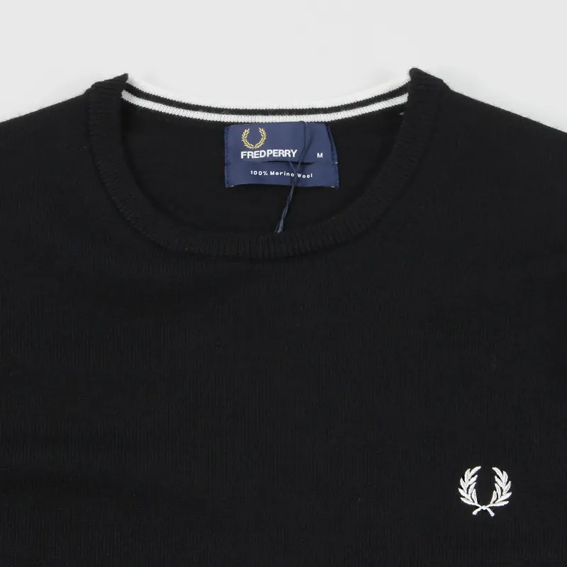 Fred Perry Classic Crew Neck Merino Wool Knit Sweater Black-2