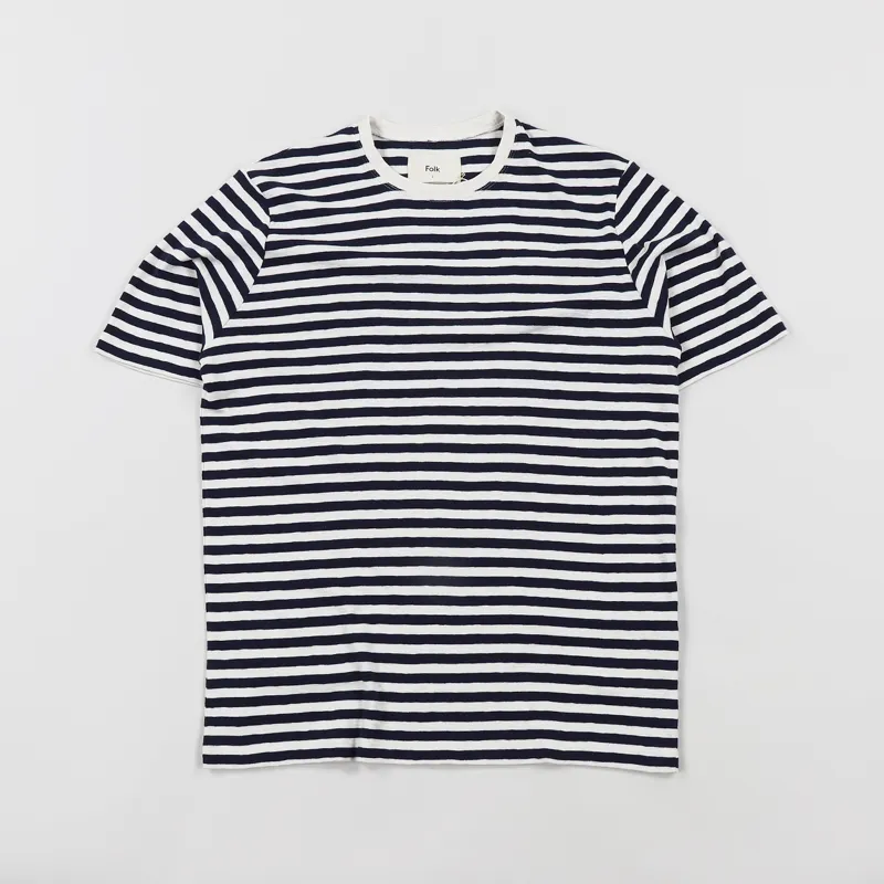 Folk Classic Stripe T Shirt Ecru Navy