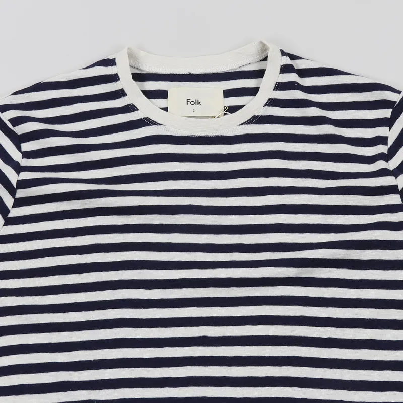 Folk Classic Stripe T Shirt Ecru Navy-1