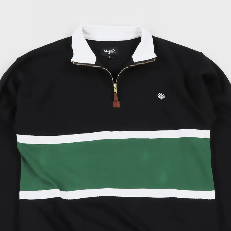 Magenta Club Neck Zip Sweatshirt Black-2