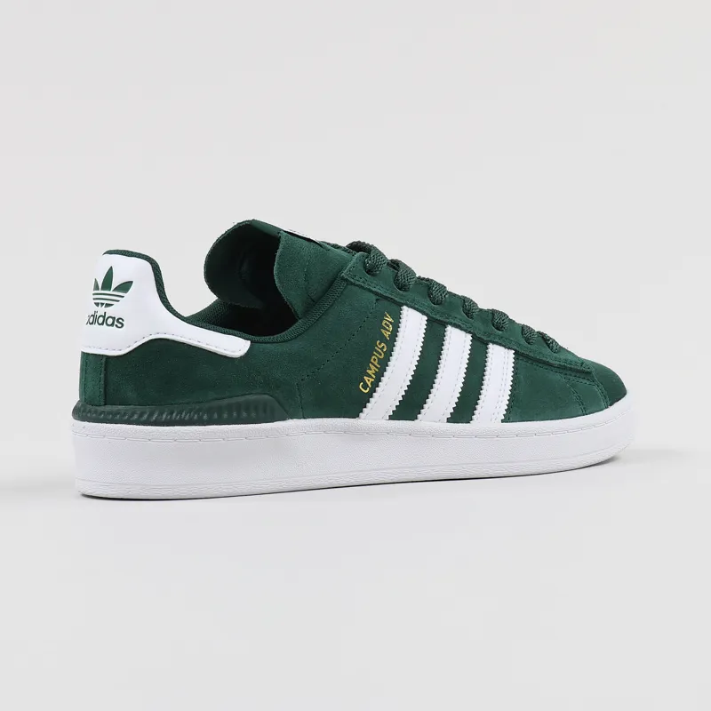 Adidas Skateboarding Mens Campus ADV Suede Shoes Green White Gold