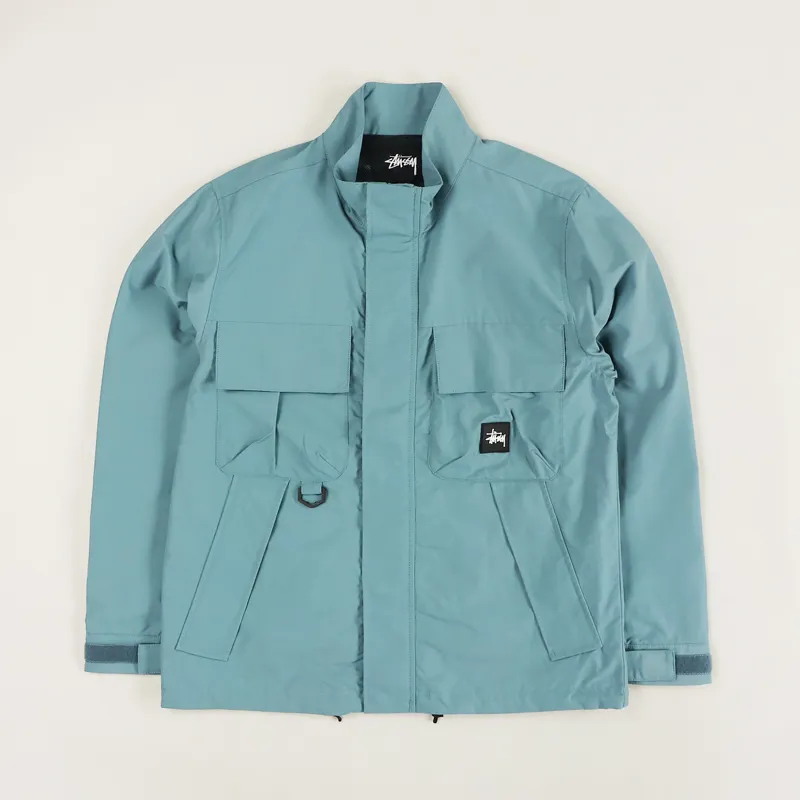 Stussy Mens Logo Street Technical Utility Cargo Jacket Teal Green