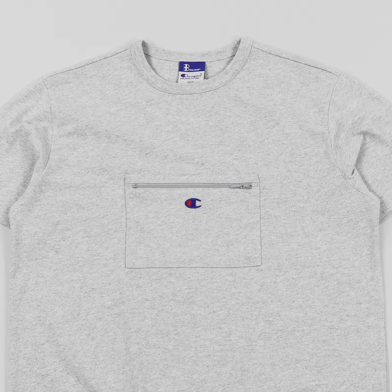 Champion x Beams Crew Neck Zip T Shirt Grey-1