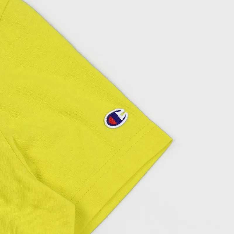 Champion Reverse Weave Crewneck Chest Logo T Shirt Bright Yellow-2