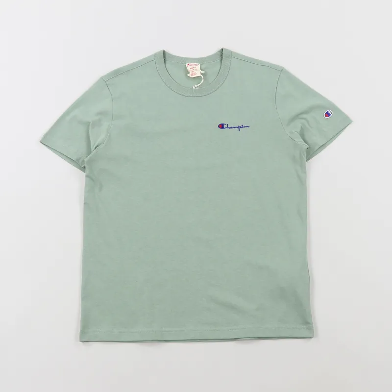 Champion Reverse Weave Crew Neck Small Script T Shirt Green