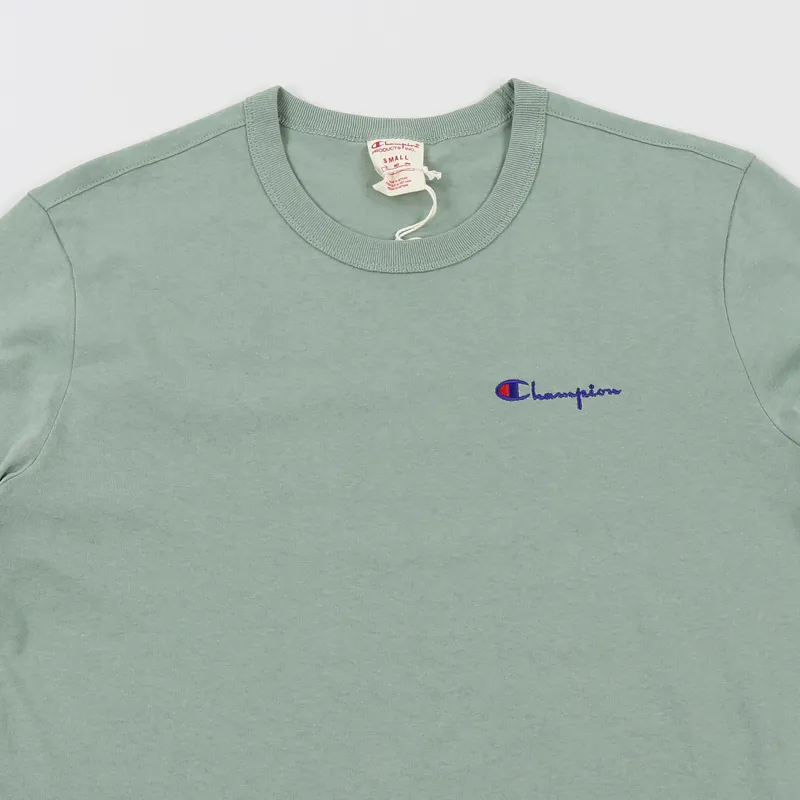 Champion Reverse Weave Crew Neck Small Script T Shirt Green-1