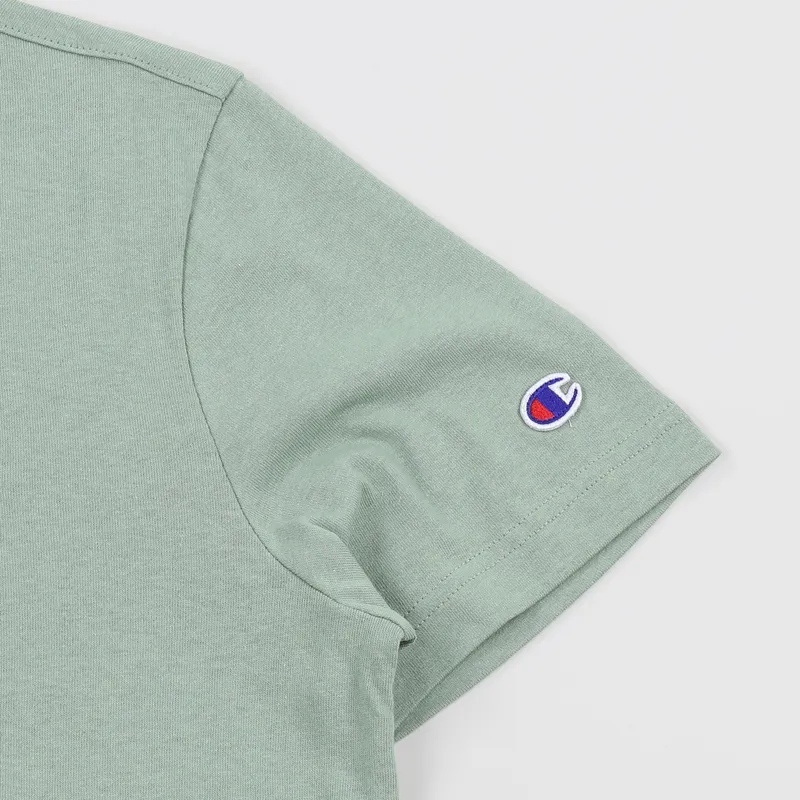 Champion Reverse Weave Crew Neck Small Script T Shirt Green-2