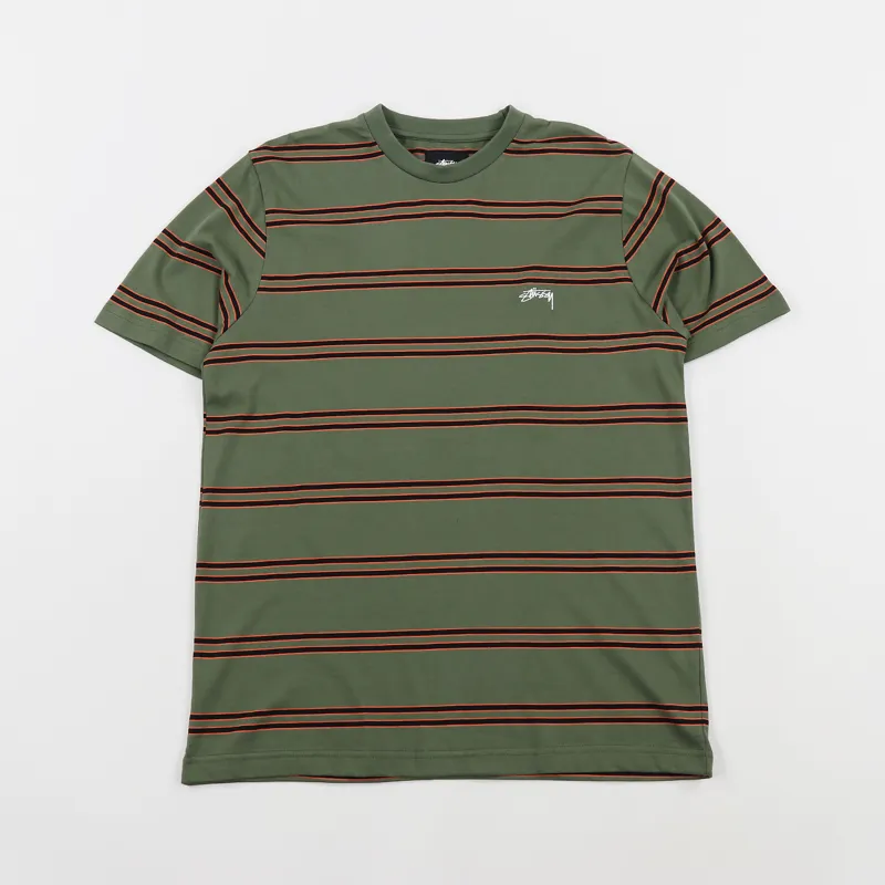 Stussy Double Stripe Crew T Shirt Olive