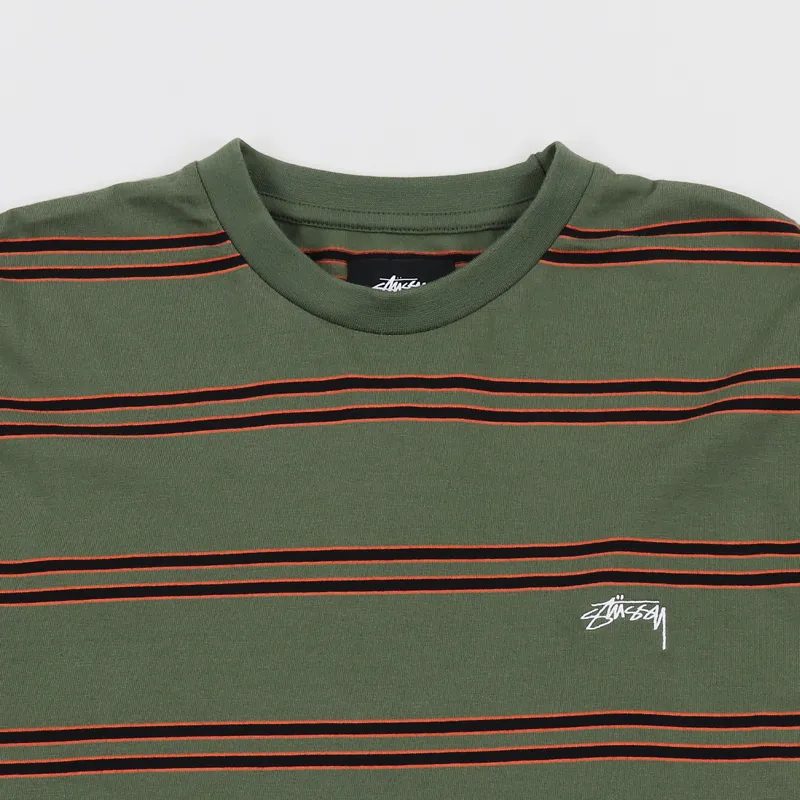 Stussy Double Stripe Crew T Shirt Olive-1