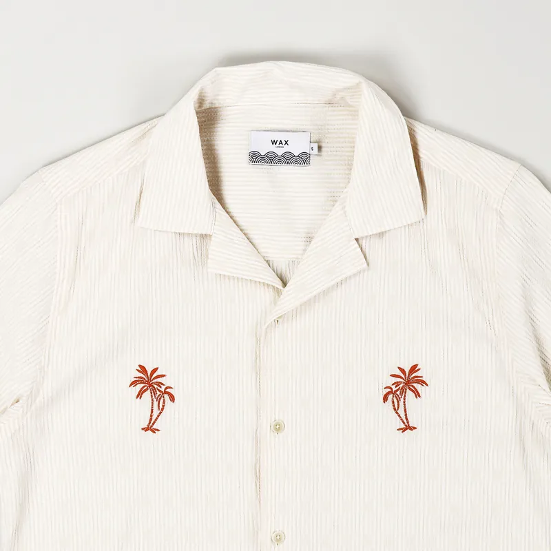 Wax London Didcot Short Sleeve Shirt Yellow White Seersucker Palm-1