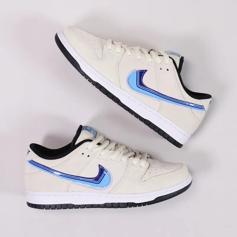 Nike SB Mens Skate Dunk Low Pro Shoes Cream Blue Trainers