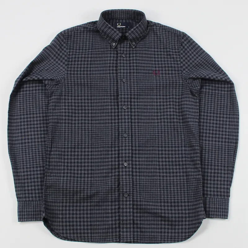 Fred Perry Distorted Gingham Twill Long Sleeve Shirt Graphite