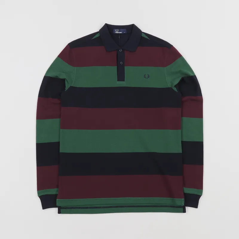 Fred Perry Enlarged Stripe Long Sleeve Polo Shirt Navy