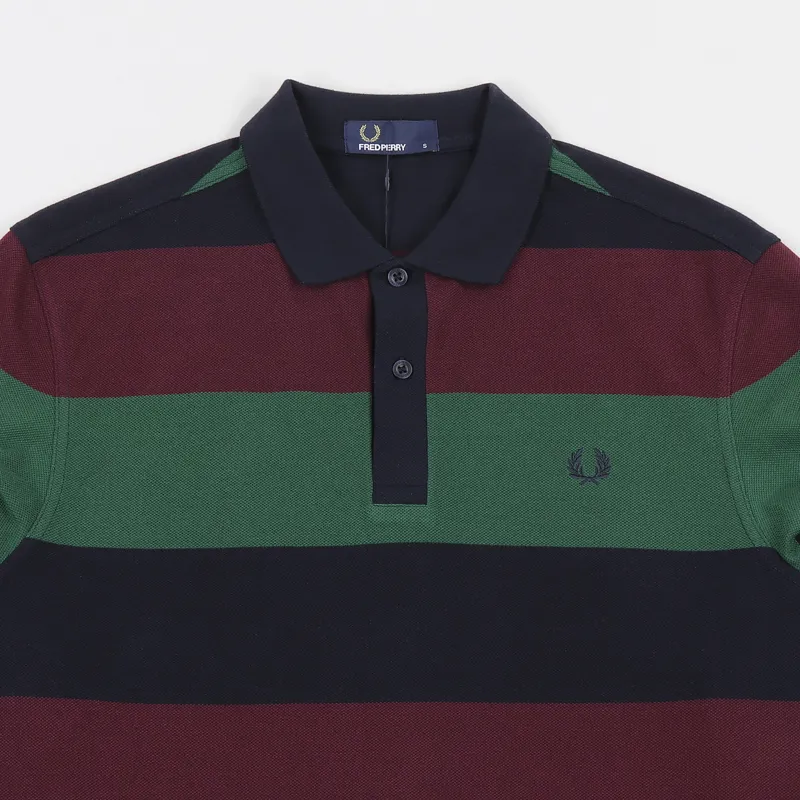 Fred Perry Enlarged Stripe Long Sleeve Polo Shirt Navy-1