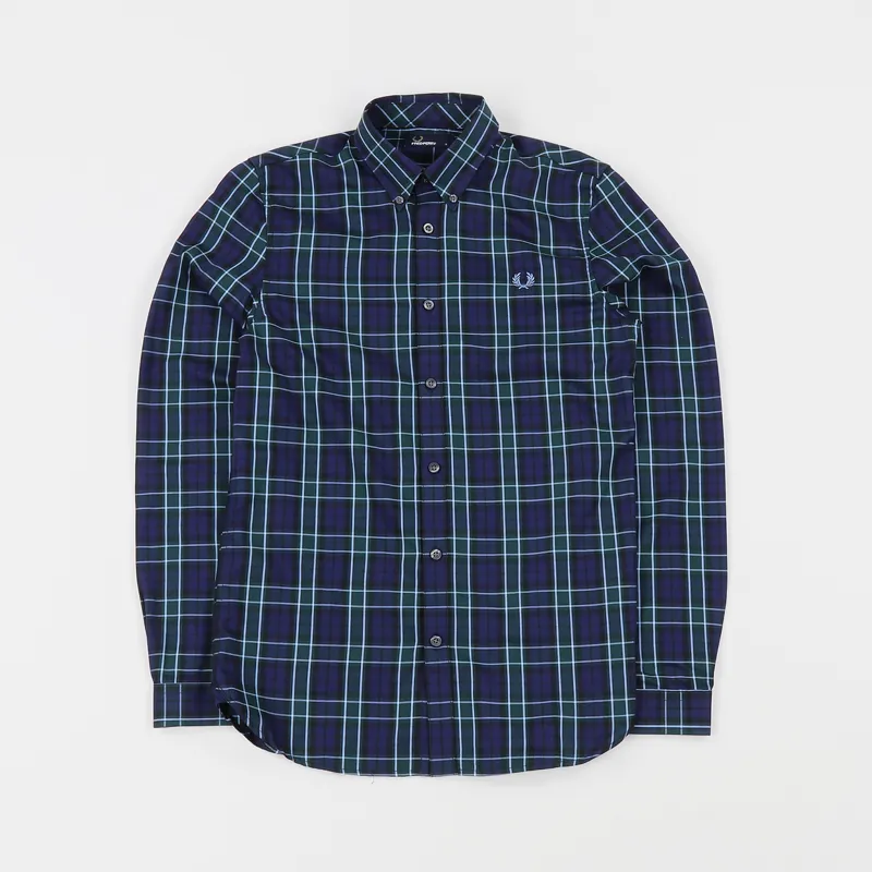 Fred Perry Enlarged Tartan Long Sleeve Shirt Navy