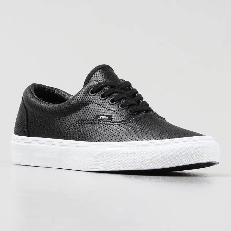 Vans Mens Era Perf Leather Shoes Black Perforated Waffle Low