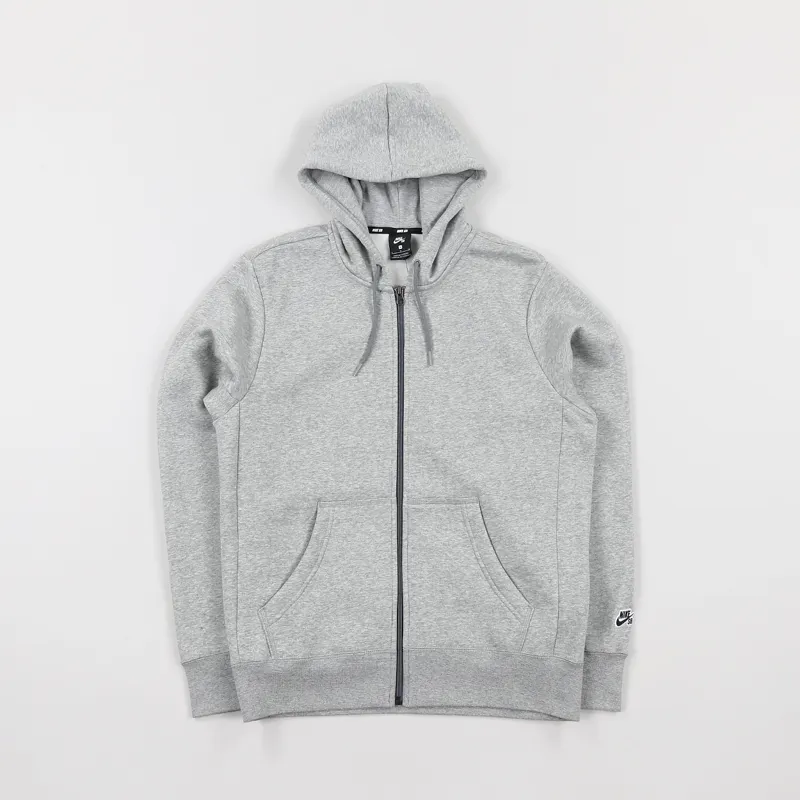 Nike SB Mens Icon Full Zip Fleece Hoodie Dark Grey Heather