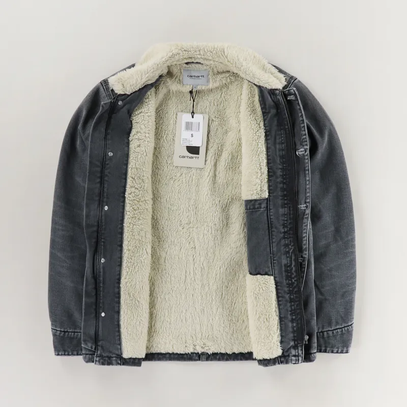 Carhartt WIP Mens Denim Fairmount Winter Coat Black Worn Bleached