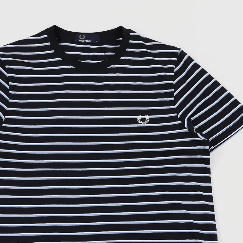 ■FRED PERRY■ Sharp Fine Stripe T-Shirt Navy  White AFP Fine Stripe T-Shirt - Navy | Men's T-Shirts | Designer T