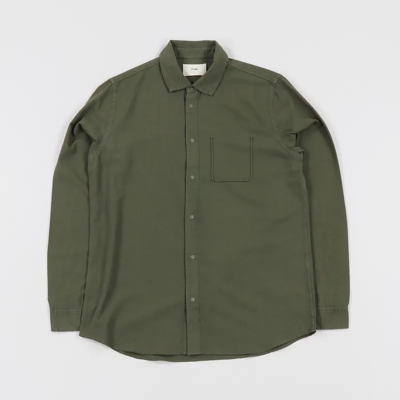 Folk Flannel Pop Stud Long Sleeve Shirt Military Green