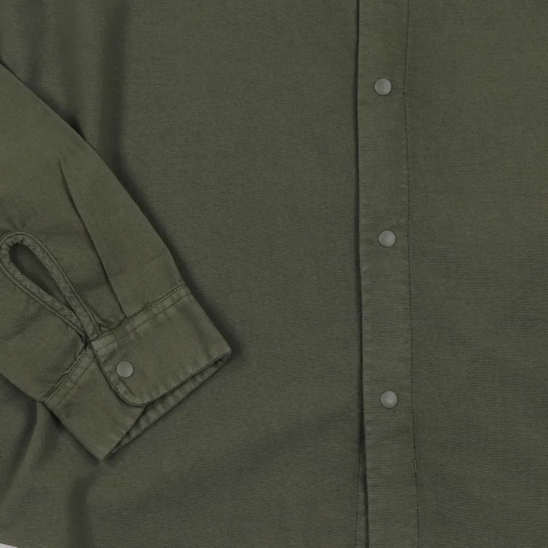 Folk Flannel Pop Stud Long Sleeve Shirt Military Green-2